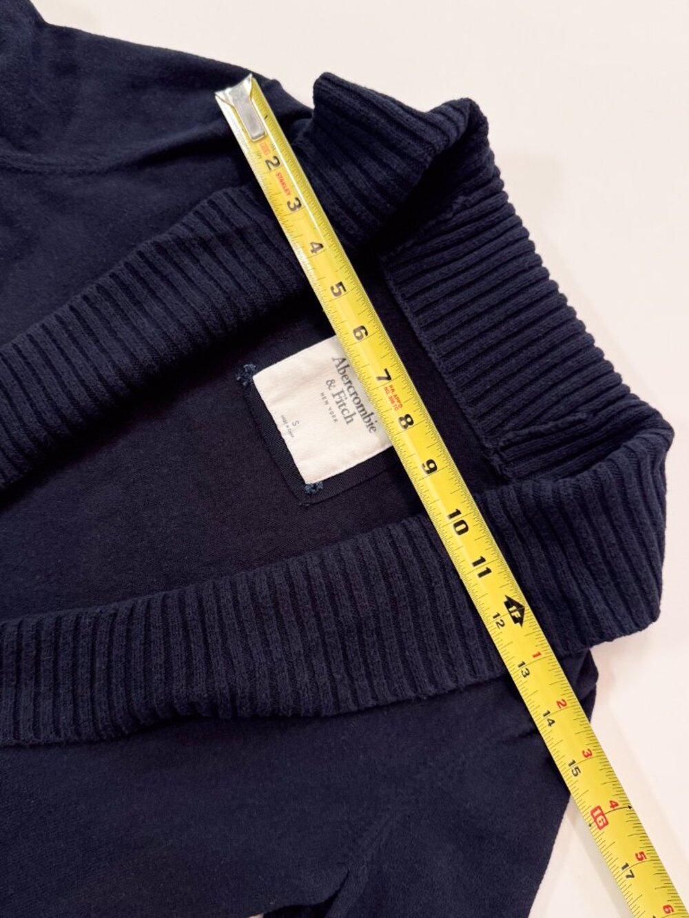2010s VTG A&F "Ezra" Chunky Ribbed Shawl Collar Cardigan Navy Blue Small Preppy - Picture 9 of 16